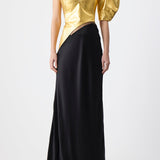 GABRIELA HEARST - Giulia Maxi Dress in Gold Metallic Nappa Leather & Black Silk Velvet