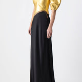 GABRIELA HEARST - Giulia Maxi Dress in Gold Metallic Nappa Leather & Black Silk Velvet