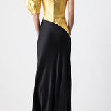 GABRIELA HEARST - Giulia Maxi Dress in Gold Metallic Nappa Leather & Black Silk Velvet