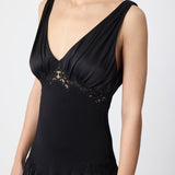 GABRIELA HEARST - Highland Lace Maxi Dress in Black Silk Satin