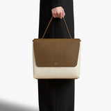 Khaite - Lia Bag in Dark Olive Leather and Cream Canvas