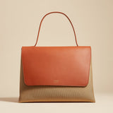 The Large Lia Bag in Tan Leather and Honey Canvas