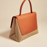 The Large Lia Bag in Tan Leather and Honey Canvas