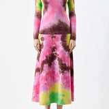 GABRIELA HEARST - Olive Knit Midi Skirt in Multi Tie Dye Cashmere