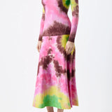 GABRIELA HEARST - Olive Knit Midi Skirt in Multi Tie Dye Cashmere