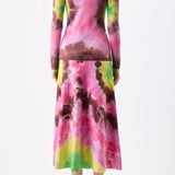 GABRIELA HEARST - Olive Knit Midi Skirt in Multi Tie Dye Cashmere