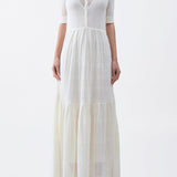 GABRIELA HEARST - Iris Pointelle Knit Pleated Maxi Dress with Slip in Ivory Cotton Silk