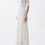 GABRIELA HEARST - Iris Pointelle Knit Pleated Maxi Dress with Slip in Ivory Cotton Silk