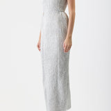 GABRIELA HEARST - Girard Shirred Maxi Dress with Lining in Silver Metallic Nappa Leather