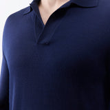 GABRIELA HEARST - Frome Knit Long Sleeve Polo in Dark Navy Cashmere