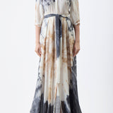 GABRIELA HEARST - Daisy Pleated Maxi Shirtdress in Camel Multi Tie Dye Cashmere Silk Gauze