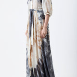 GABRIELA HEARST - Daisy Pleated Maxi Shirtdress in Camel Multi Tie Dye Cashmere Silk Gauze