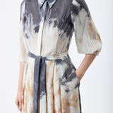 GABRIELA HEARST - Daisy Pleated Maxi Shirtdress in Camel Multi Tie Dye Cashmere Silk Gauze