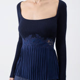 GABRIELA HEARST - Fini Lace Top in Navy Silk Crepe