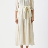 GABRIELA HEARST - Andy Pleated Maxi Shirtdress in Ivory Virgin Wool Cashmere