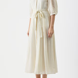 GABRIELA HEARST - Andy Pleated Maxi Shirtdress in Ivory Virgin Wool Cashmere