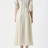 GABRIELA HEARST - Andy Pleated Maxi Shirtdress in Ivory Virgin Wool Cashmere