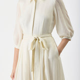 GABRIELA HEARST - Andy Pleated Maxi Shirtdress in Ivory Virgin Wool Cashmere