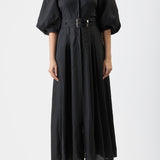 GABRIELA HEARST - Elea Pleated Maxi Dress in Black Aloe Linen