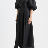 GABRIELA HEARST - Elea Pleated Maxi Dress in Black Aloe Linen