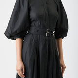 GABRIELA HEARST - Elea Pleated Maxi Dress in Black Aloe Linen