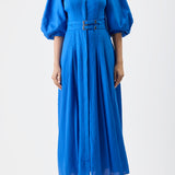 GABRIELA HEARST - Elea Pleated Maxi Dress in Sapphire Aloe Linen