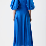 GABRIELA HEARST - Elea Pleated Maxi Dress in Sapphire Aloe Linen