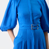 GABRIELA HEARST - Elea Pleated Maxi Dress in Sapphire Aloe Linen