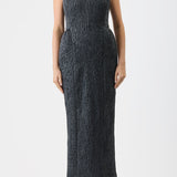 GABRIELA HEARST - Girard Shirred Maxi Dress with Lining in Black Pearlized Nappa Leather