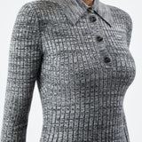 GABRIELA HEARST - Alam Knit Polo in Charcoal Melange Cashmere