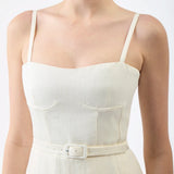 GABRIELA HEARST - Godard Pleated Dress in Ivory Textured Linen