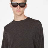 FRAME - Duo Fold Long Sleeve Crew -- Heather Espresso