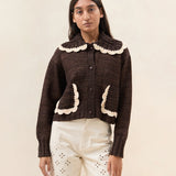 Roeffler Randall - Lo Brown/Cream Collared Cardigan