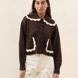 Roeffler Randall - Lo Brown/Cream Collared Cardigan