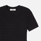 FRAME - Smocked Short Sleeve Sweater -- Black