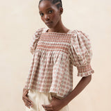 Roeffler Randall - Lydie Brown Tulip Gingham Top