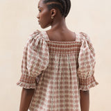 Roeffler Randall - Lydie Brown Tulip Gingham Top