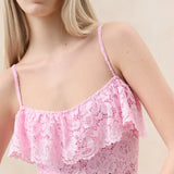 Roeffler Randall - Marion Pink Ruffle Lace Bodysuit