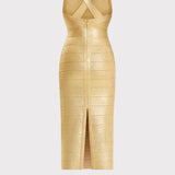 Herve Leger - DISCO KNIT FRINGE S/L MIDI DRESS