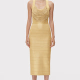 Herve Leger - DISCO KNIT FRINGE S/L MIDI DRESS