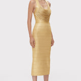 Herve Leger - DISCO KNIT FRINGE S/L MIDI DRESS