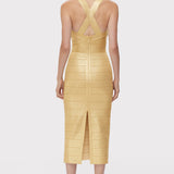 Herve Leger - DISCO KNIT FRINGE S/L MIDI DRESS