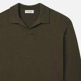 FRAME - Silk Blend Polo Sweater -- Dark Olive