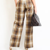 Christian Dior Brown Tartan Print Flared Trousers FR 38 UK 10)