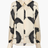 Khaite - Minta Top in Cream and Black Crane Print