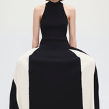 Maria McManus - Mock Halter Neck Dress in Black with Ivory Godet