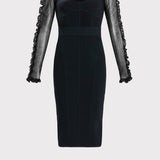 Herve Leger - LONG SLEEVE SWEETHEART MIDI DRESS WITH RUFFLES