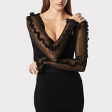 Herve Leger - LONG SLEEVE SWEETHEART MIDI DRESS WITH RUFFLES