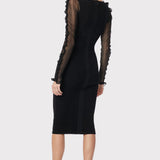 Herve Leger - LONG SLEEVE SWEETHEART MIDI DRESS WITH RUFFLES