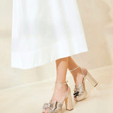 Roeffler Randall - Natalia Champagne Platform Bow Heel